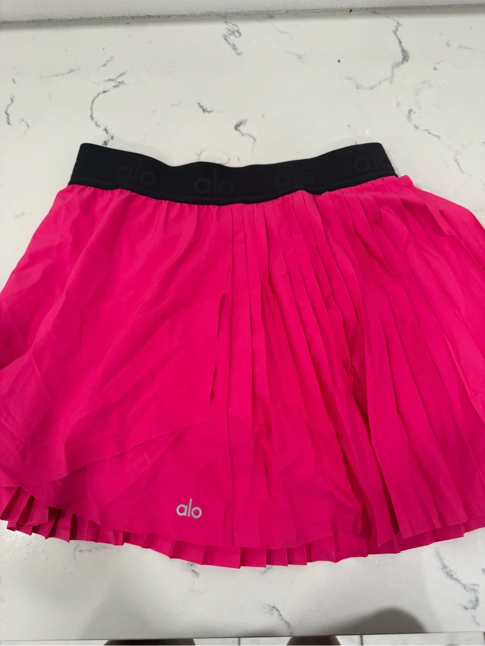 ALO Yoga Hot Pink Pleated Skater Skirt with Black Waistband